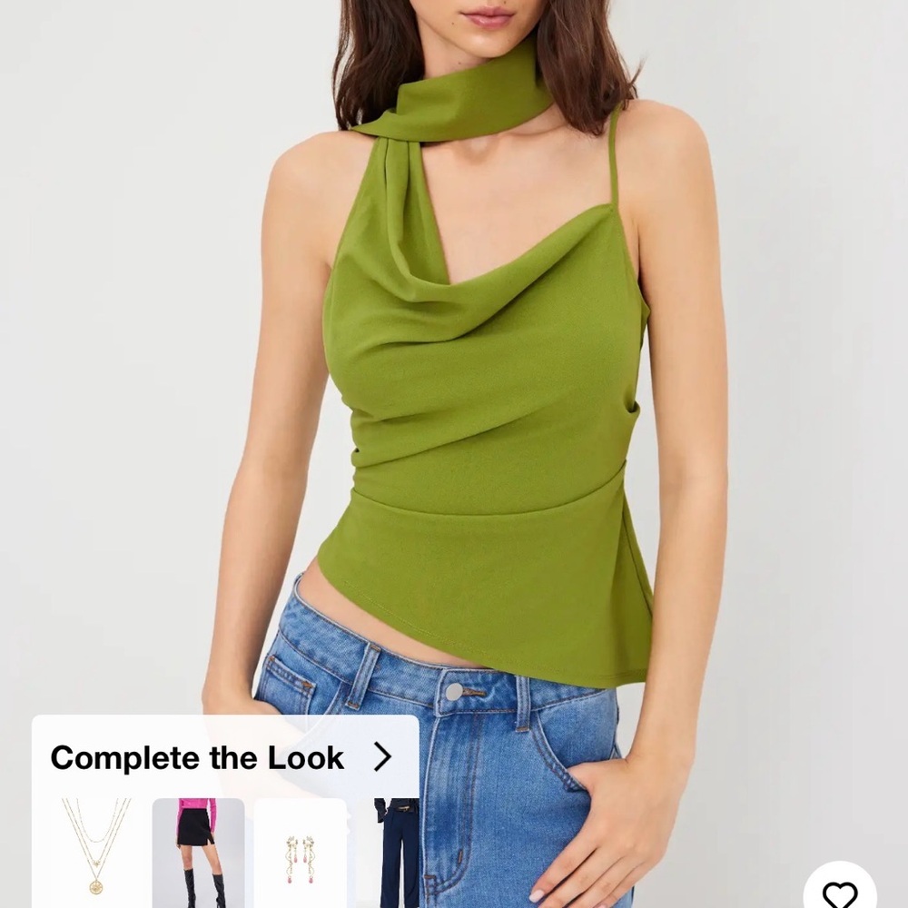 Cider Olive Green Draped Women's Blouse